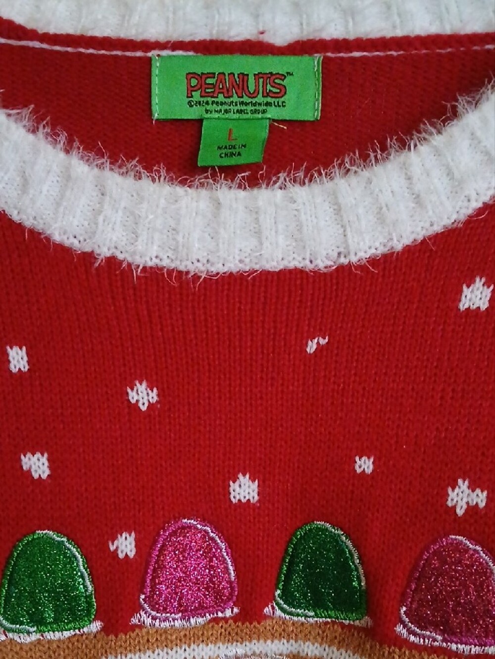 Peanuts Women's Red & White Snoopy Gingerbread Sweater - Picture 2 of 5